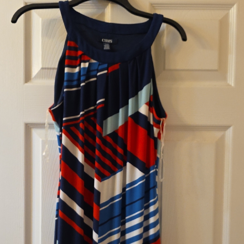 Chaps Navy and Red Striped Dress